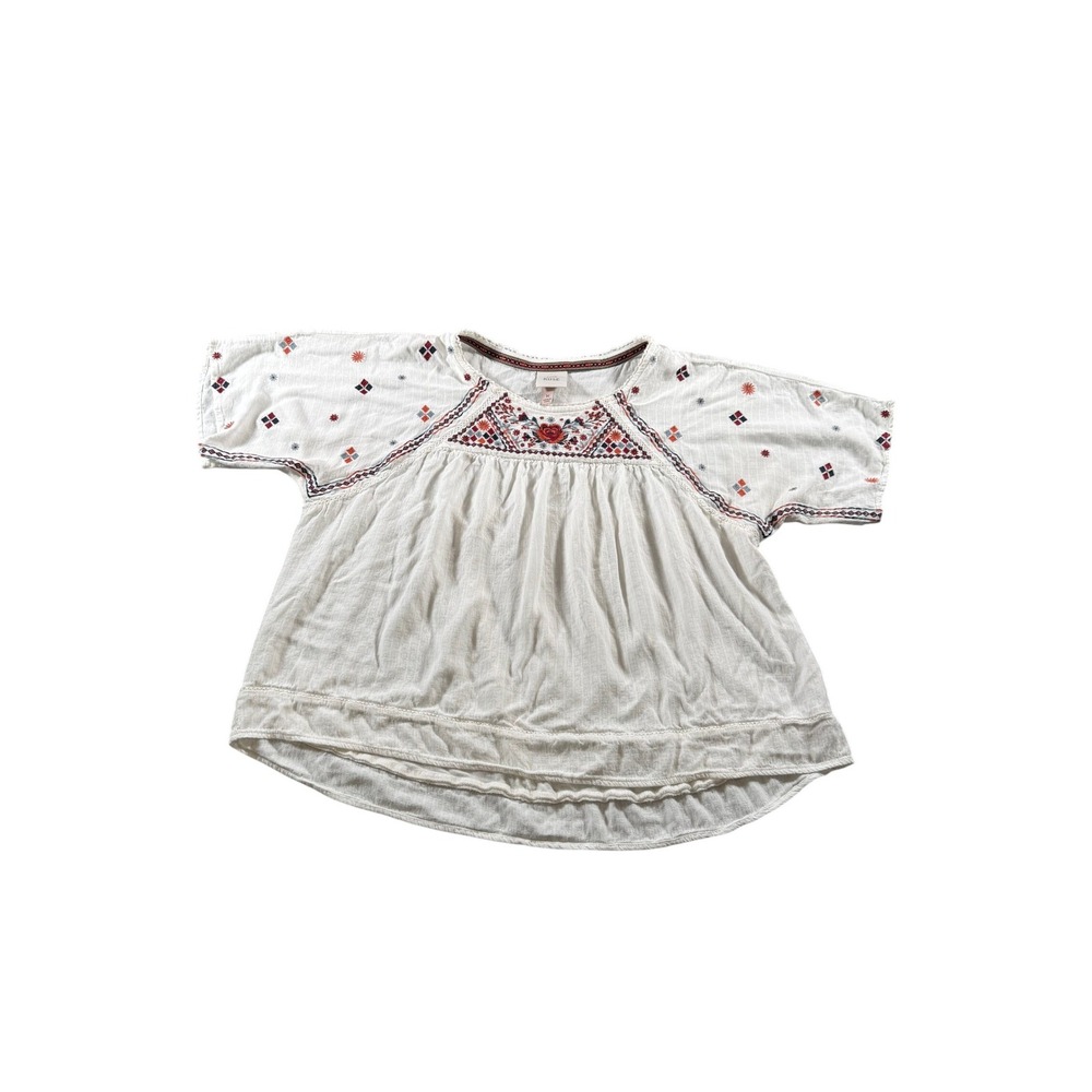 Knox Rose White Embroidered Peasant Blouse Short Sleeve Boho Rayon Womens SZ M - Picture 4 of 9